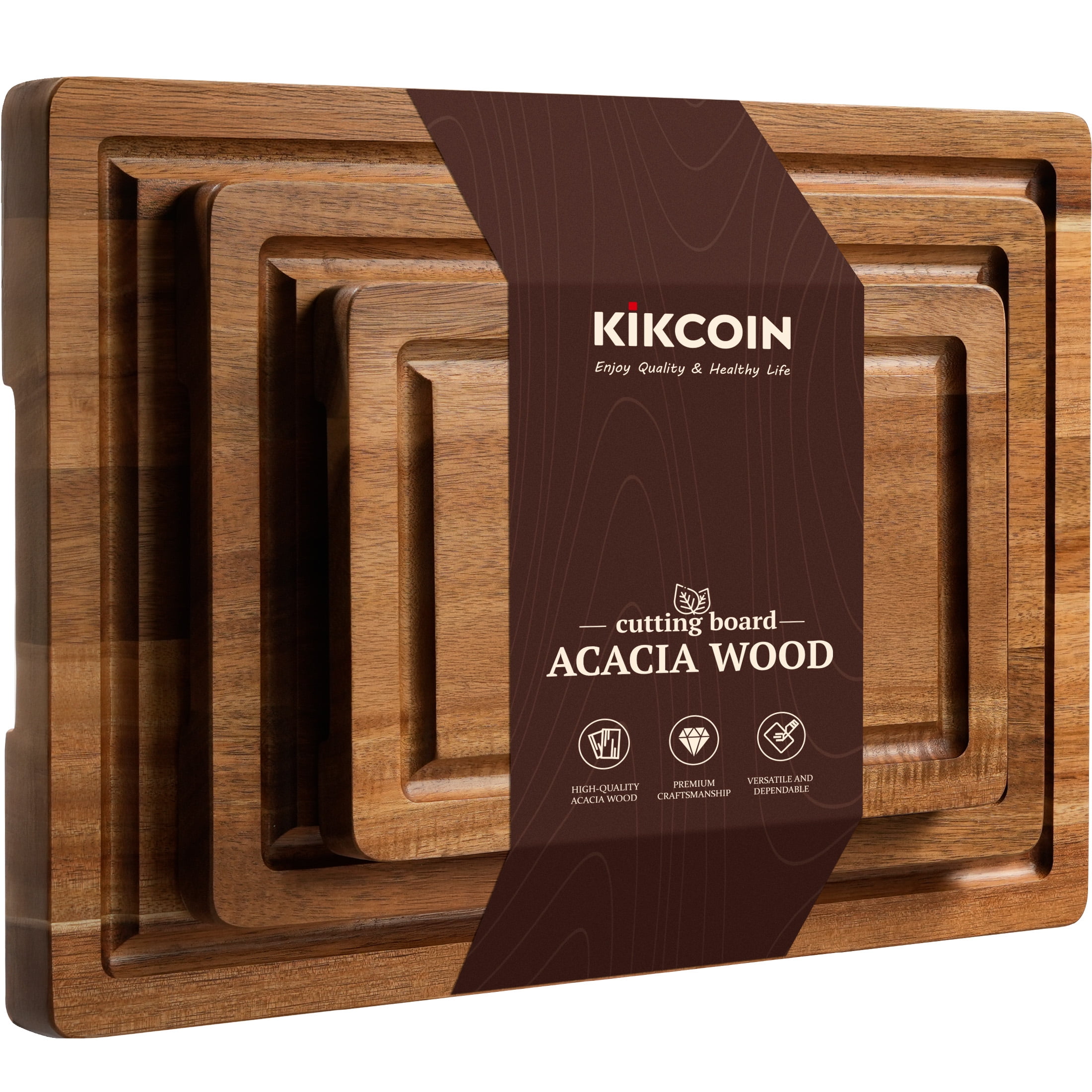 Walmart Black Friday Deals 2025 - Kikcoin Acacia Wood Cutting Board, Cutting Board Set of 3 with Juice Groove, Wooden Chopping Boards for Kitchen, for Meat & Vegetables