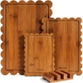 thumbnail image 1 of Kikcoin 4-Piece Bamboo Cutting Board Set with Storage Stand, Deep-Carbonized Wood Chopping Boards for Kitchen, Reversible Charcuterie Serving Tray, 1 of 9