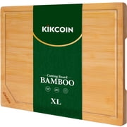 Kikcoin Bamboo Cutting Boards for Kitchen, with Deep Juice Groove and Inner Handle, 17.1 x 11.4