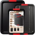thumbnail image 1 of Kikcoin 4-Piece Baking Sheets Set, Non-stick Cookie Sheet Pan with Cooling Rack, Carbon Steel Baking Pan with Silicone Handles, Black, 1 of 11