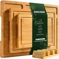 thumbnail image 1 of Kikcoin Cutting Board, 4-Piece Bamboo Wood Chopping Boards with Rack, Wooden Charcuterie Board for Kitchen, 1 of 10
