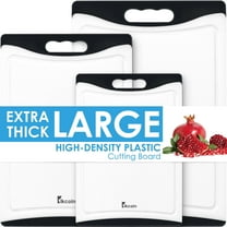 Kikcoin Extra Large Cutting Boards Set of 3, Plastic Chopping Boards with Juice Grooves, Rubber Grip for Kitchen, Black