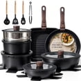thumbnail image 1 of Kikcoin Ceramic Pots and Pans Set, 24-Piece Nonstick Cookware Set with Detachable Handles, Stackable Titanium Pots Set for Kitchen, Induction and Dishwasher Safe, Black, 1 of 11