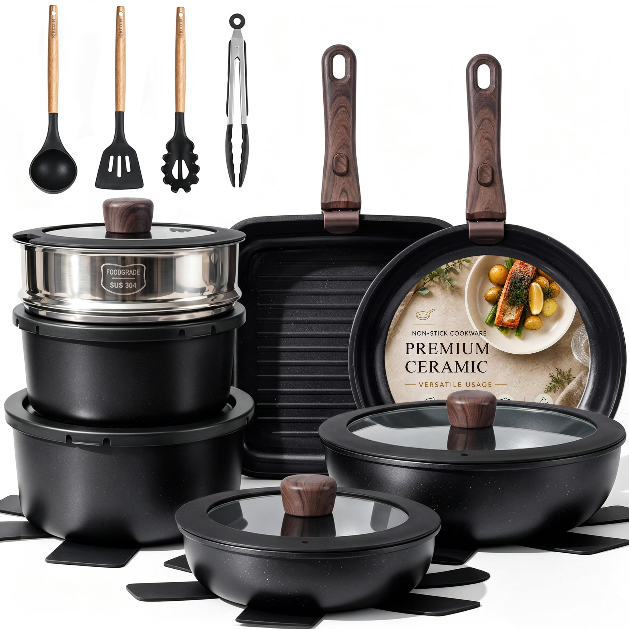 Ninja Ceramic 12-Piece Cookware Set, Nonstick Performance, PFOA