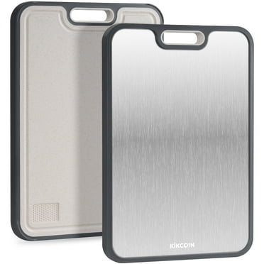 Kikcoin Stainless Steel Cutting Board, Plastic Double-sided Cutting Board for Kitchen, with Grinding Area & Juice Groove