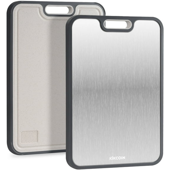 Kikcoin Stainless Steel Cutting Board, Plastic Double-sided Cutting Board for Kitchen, with Grinding Area & Juice Groove