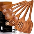thumbnail image 1 of Kikcoin Wooden Cooking Utensil Set, 6 Pcs Acacia Wood Spoons for Cooking, Kitchen Utensils Set for Nonstick Pots, 6 Hooks Included, Heat Resistant, 1 of 9