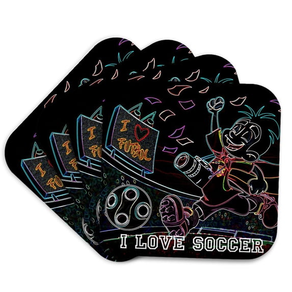 3drose, Kikeo I Love Soccer, Set of 4 Coasters - Soft