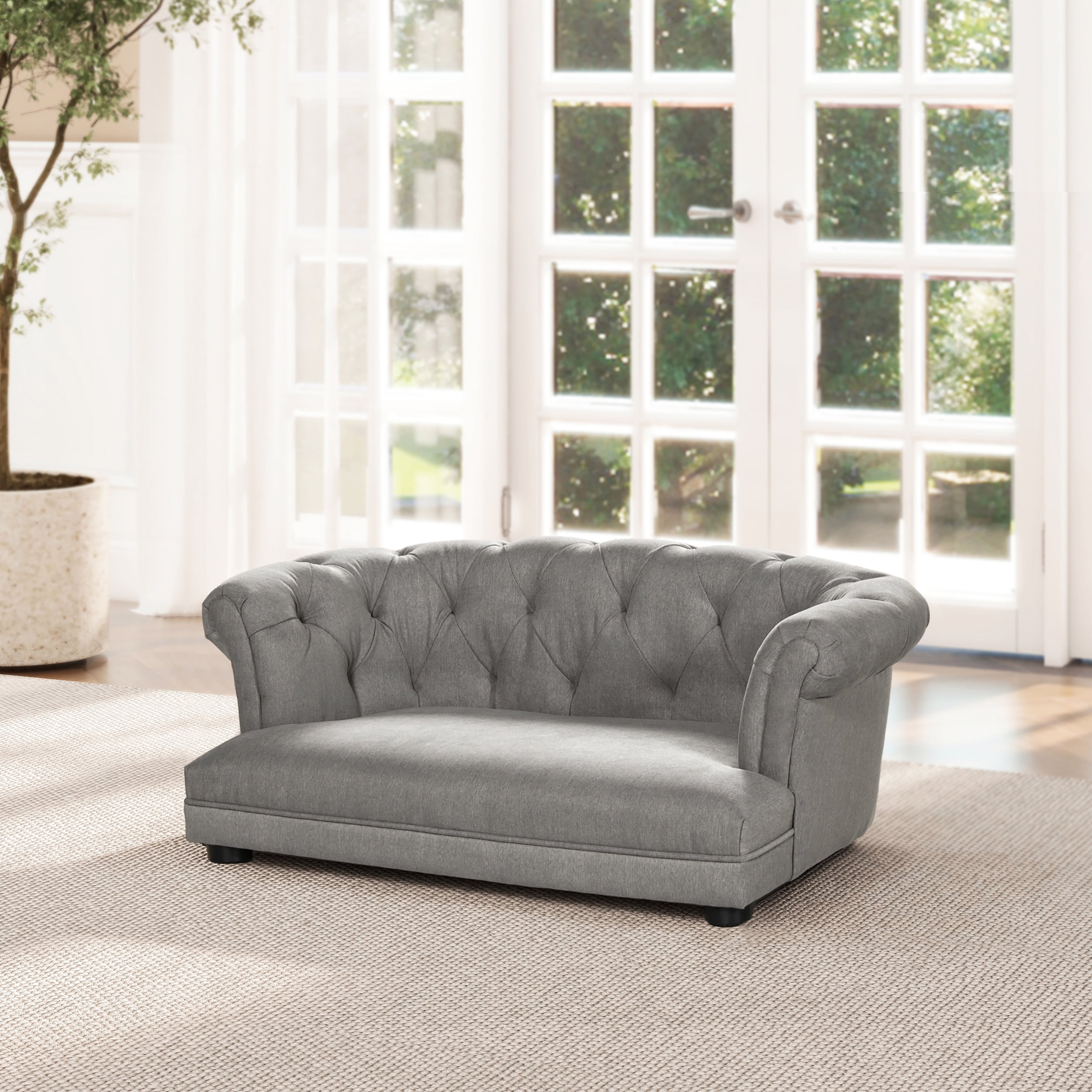 Kiki 36.5" Chesterfield Dog Sofa Bed Medium Uptown Gray