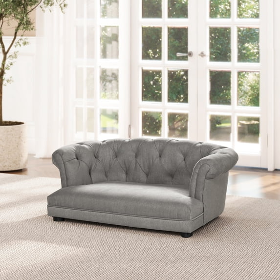Jennifer Taylor Home Kiki 36.5" Chesterfield Dog Sofa Bed, Medium, Uptown Gray Stain Resistant High Performance Polyester