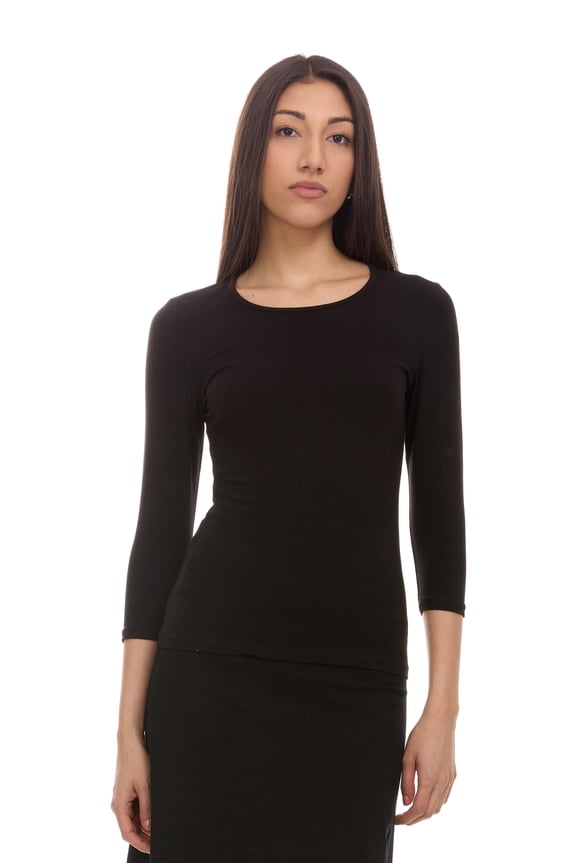 Women's 3/4 Sleeve Wider Neck Shell/T-shirt black medium