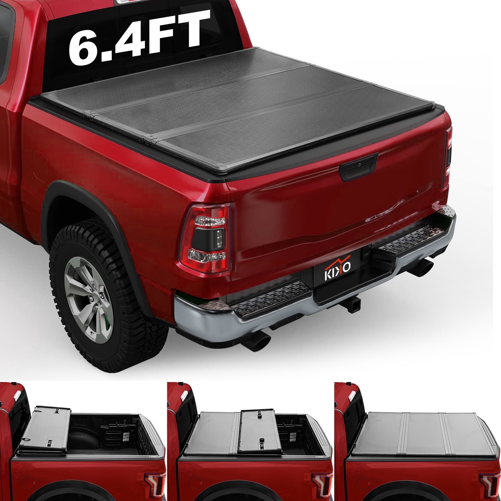 Kikito Professional FRP Hard Tri-Fold Truck Bed Tonneau Cover for 2019-2025 Ram 1500 2500 3500 6.4ft (76.3in) Bed | Rambox & Deckrail System |
