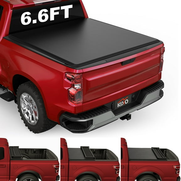 Kikito Vinyl Soft Quad-Fold Truck Bed Tonneau Cover for 2007-2025 Silverado Sierra 1500 & 2015-2019 2500 3500 HD 6.6ft(78.9in) Bed |Not for CarbonPro Bed|