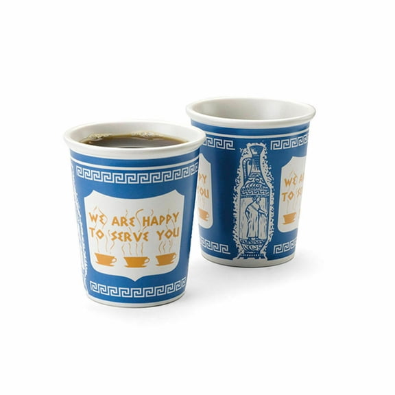 Kikkerland Classic NYC Porcelain We Are Happy To Serve You Espresso Cups Set of 2