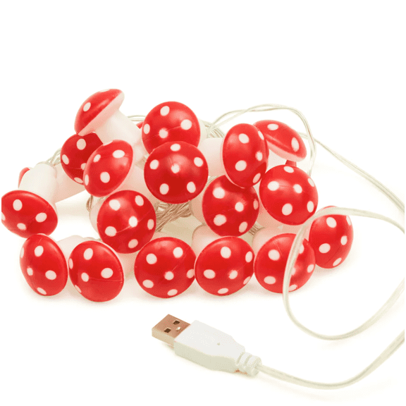 Kikkerland LED String Lights- Set of 20 Mushroom LED String Lights