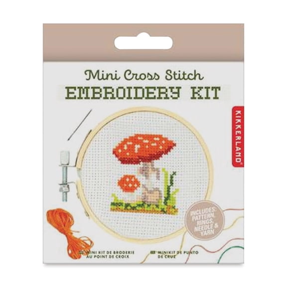 Kikkerland Mini Cross Stitch Embroidery Kit - Mushroom