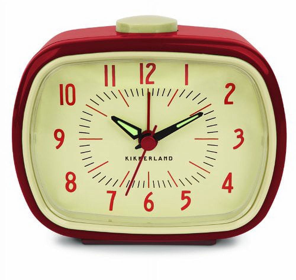 Red Retro Alarm Clock, Battery Operated Vintage Analog Clock