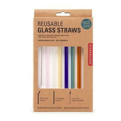 Kikkerland 8" Reusable Colored Glass Straws Set with Cleaning Brush