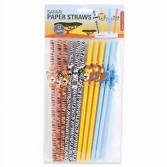 Kikkerland Safari Animals Design Paper Straws - Set of 12