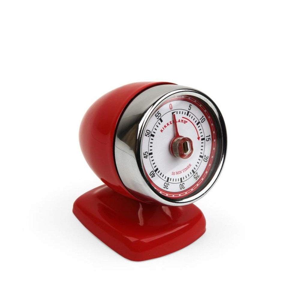 Cherry Red Vintage Steel Kitchen Timer with Chrome Ring
