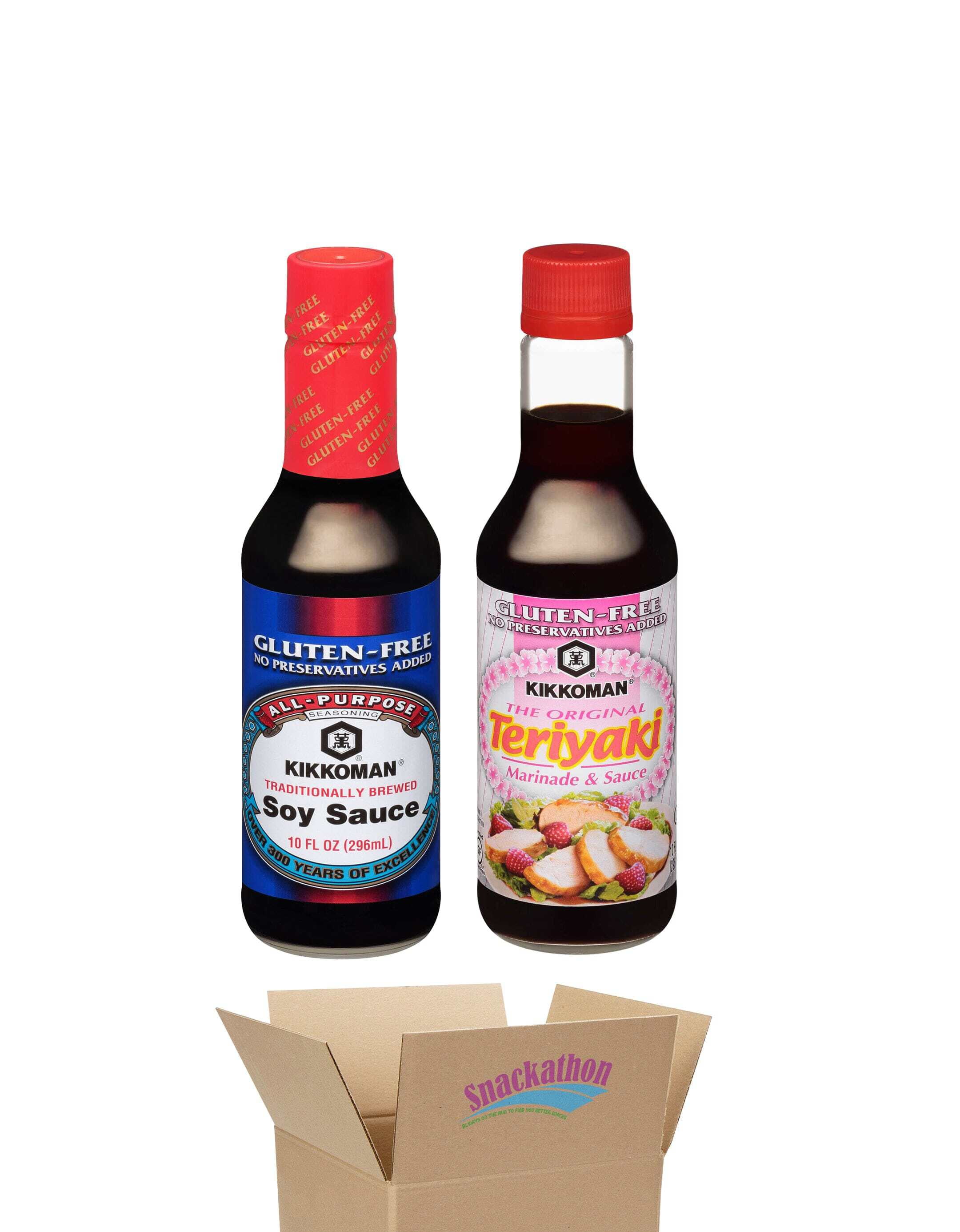 Kikkoman Essential Starter Japanese Sauce Kits, Gluten-Free, 1 Bottle Soy Sauce and 1 Bottle Teriyaki Sauce