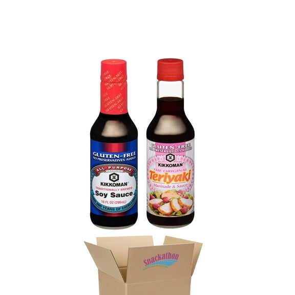 Kikkoman Essential Starter Japanese Sauce Kits, Gluten-Free, 1 Bottle Soy Sauce and 1 Bottle Teriyaki Sauce