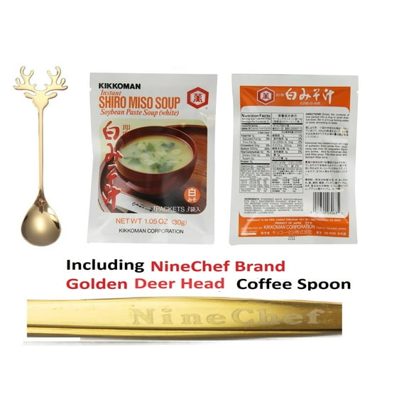 Kikkoman Instant Shiro Miso Soup, SoyBean paste soup white (Pack 1) Plus NineChef Brand Coffee Spoon, Made in Japan