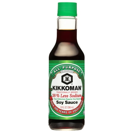 Kikkoman Less Sodium Soy Sauce, 10 fl oz for Flavorful Cooking and Marinating