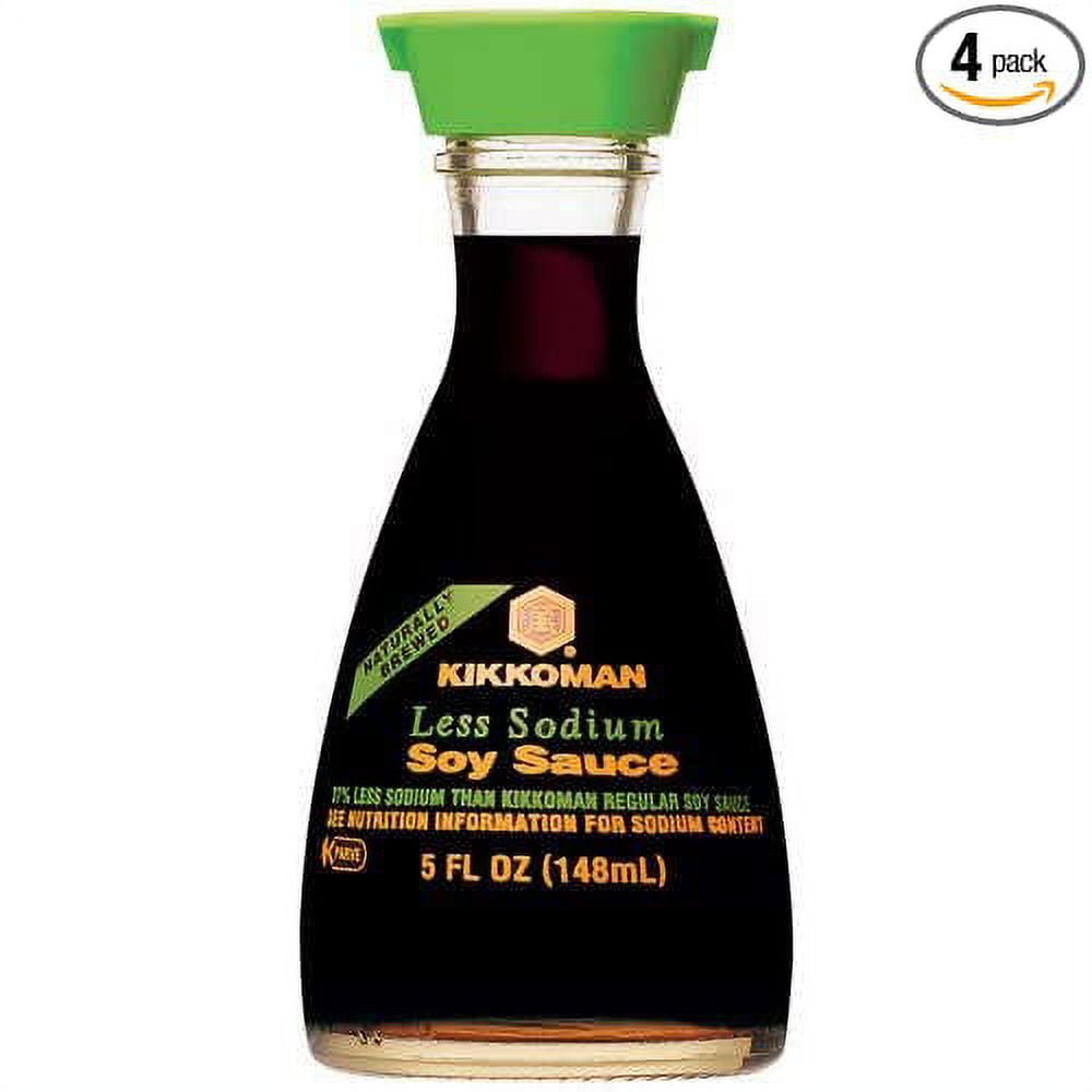 Kikkoman Less Sodium Soy Sauce Dispenser, 5-Ounce Glass Bottle (Pack Of 4)