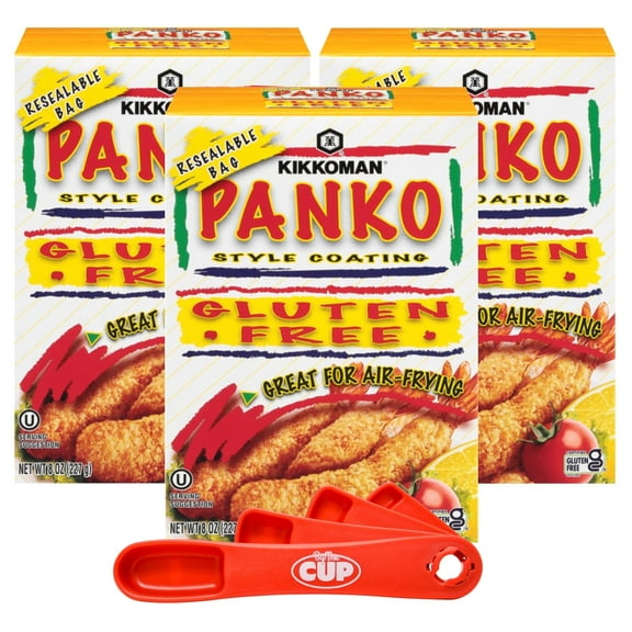 Kikkoman Panko Style Coating Crumbs, Light & Crispy, Gluten-Free, 8 Ounces (Pack of 3) with By The Cup Swivel Spoons