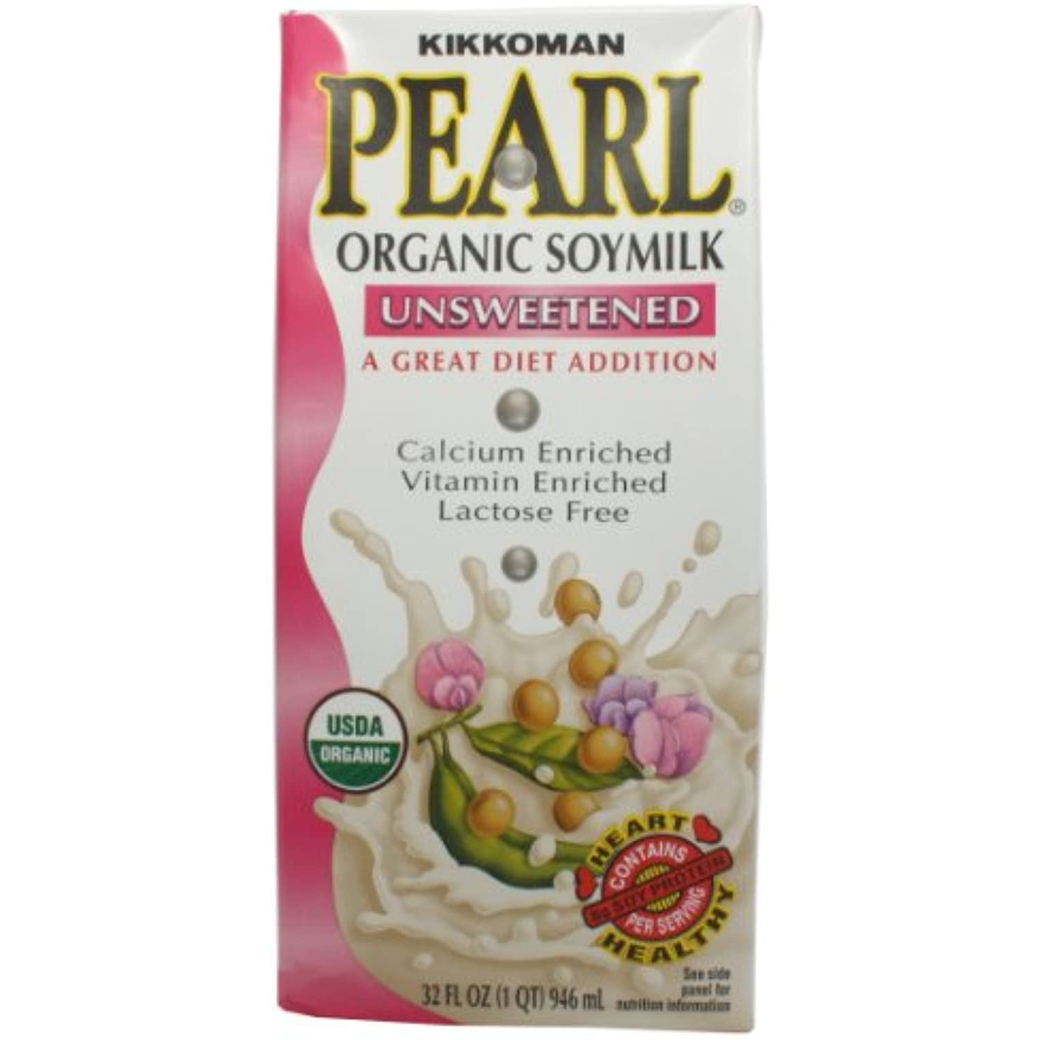 Kikkoman Pearl Unsweetened Organic Soy Milk, 32Ounce (Pack Of 6