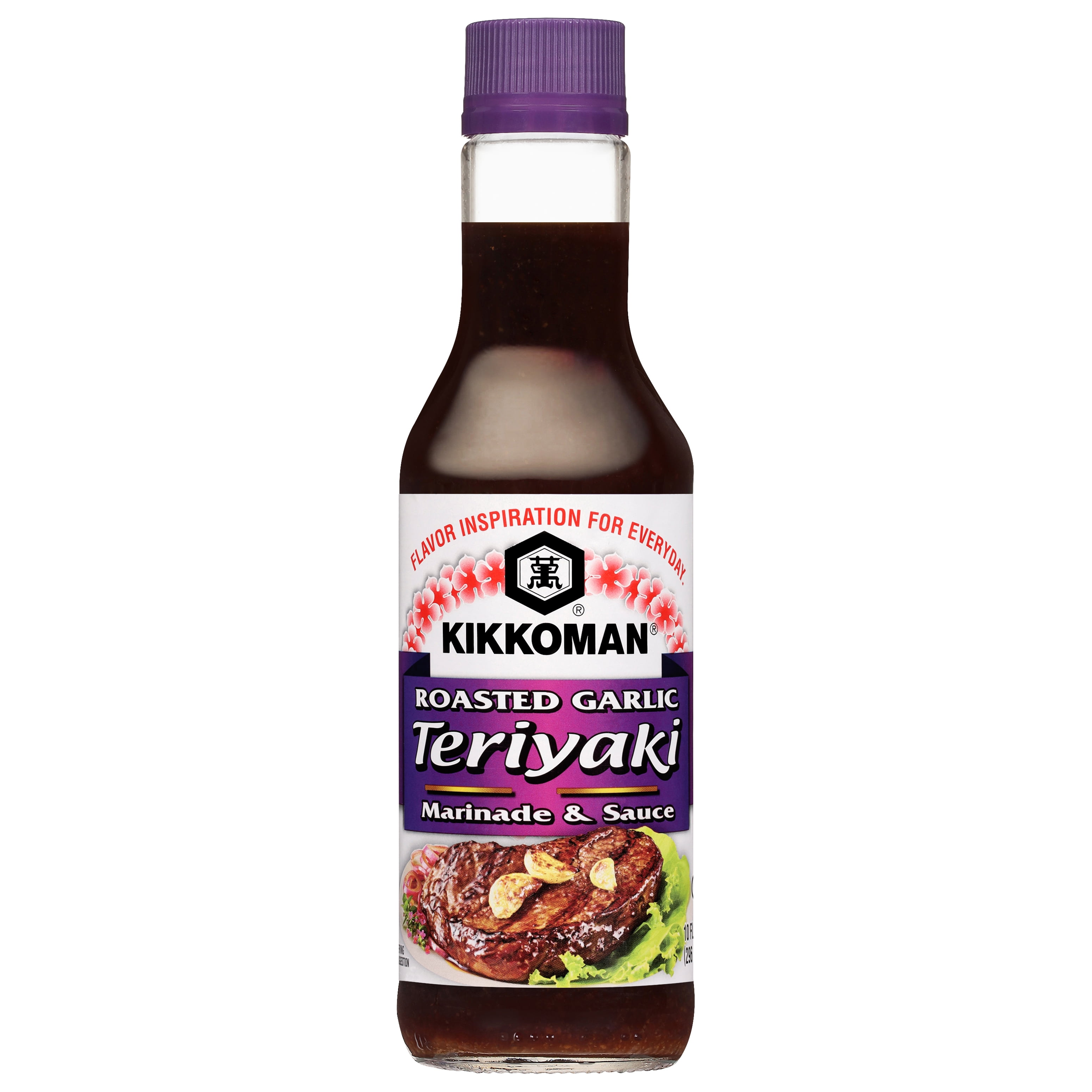 Kikkoman Roasted Garlic Teriyaki Marinade & Sauce, 10 fl oz, 1 Count, Shelf Stable, Glass Bottle