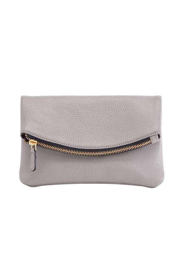 Women's Grey Flap Clutch with Bronze Chain & Leather Strap