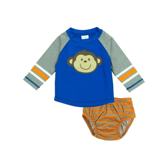 Kiko & Max Infant Boys Monkey Swim Suit Rash Guard & Swim Diaper Trunks M(6-9m)
