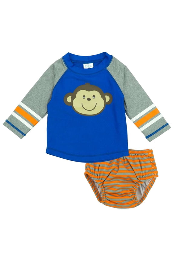 Infant Boys Monkey Swim Suit Rash Guard & Swim Diaper Trunks M(6-9m)