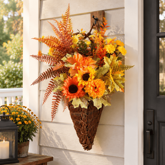 Kiku Fall Hanging Basket Centerpiece for Front Door and Seasonal Decor