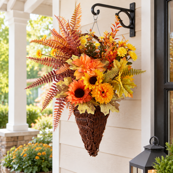 Kiku Fall Hanging Horn Of Plenty Centerpiece For Front Door And Tabletop