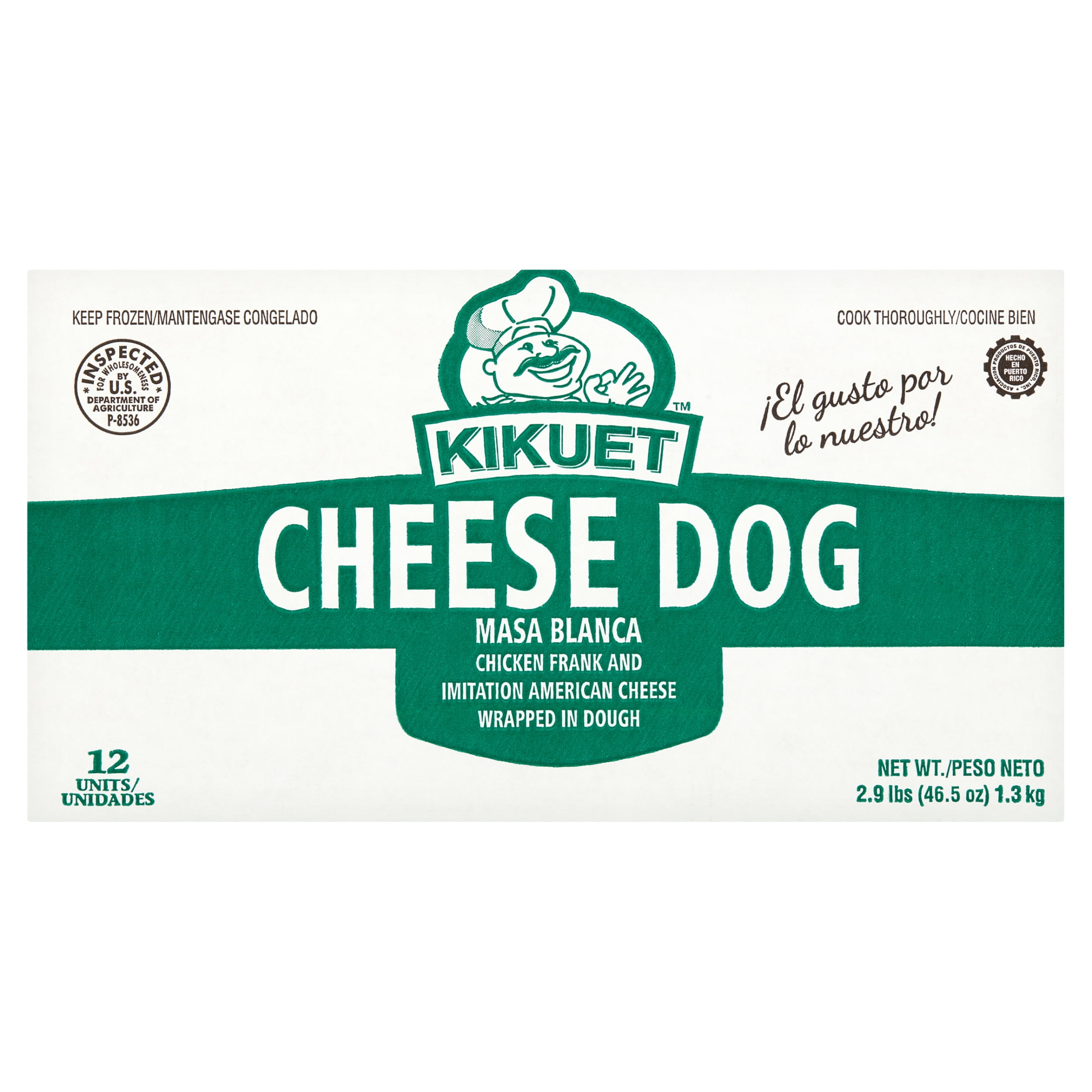 Kikuet Cheese Dog, 2.9 lbs, 46.5 oz, 1.3 kg, 12 Pack (Frozen)