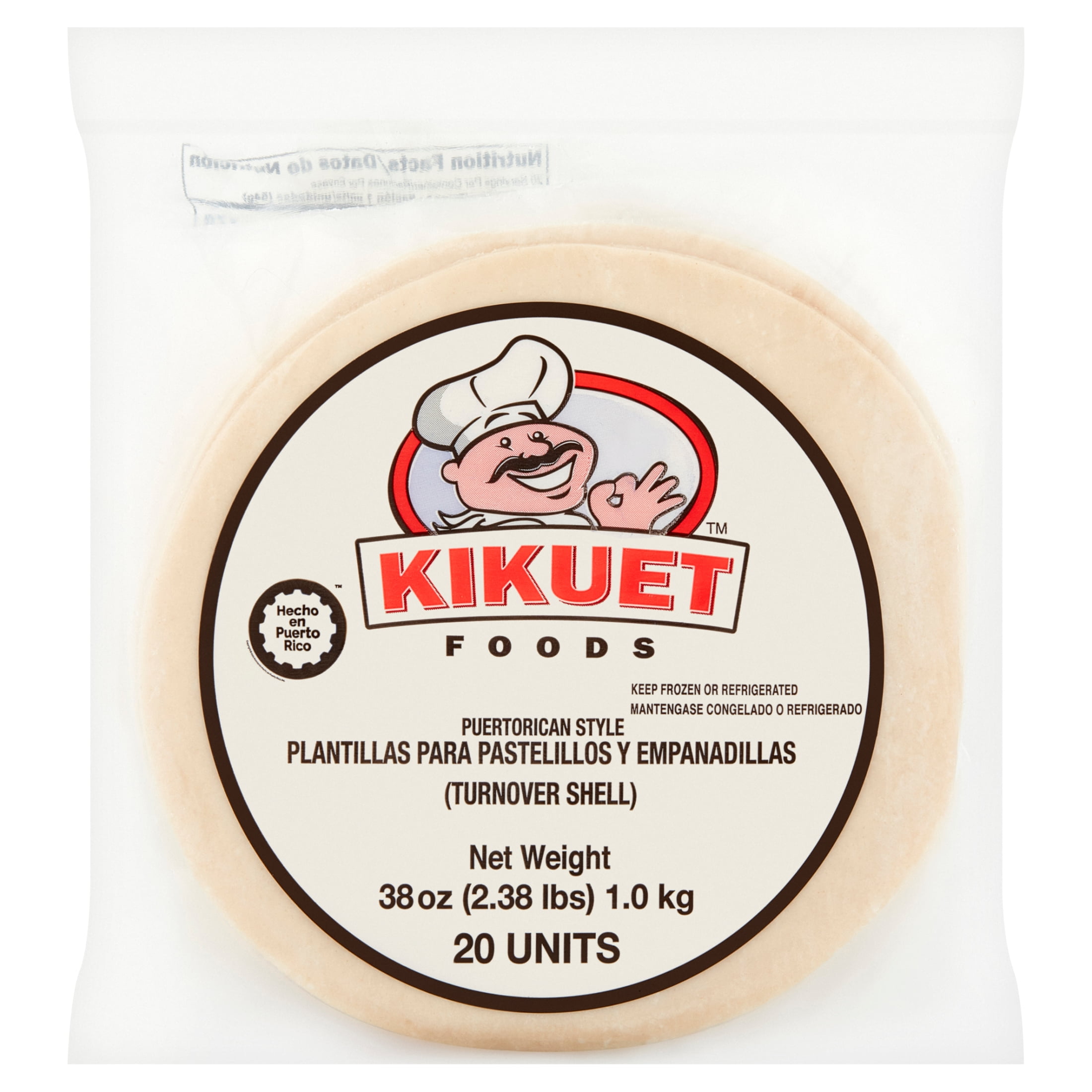 Kikuet Puertorican Style Turnover Shell 38 oz, 20 Count Plastic Packet (Frozen)