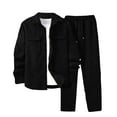 thumbnail image 1 of Kilaqueen 2 PC Men's Shirt Set Long Sleeve Button Down Lapel Shirt and Elastic Waist Drawstring Solid Color Casual Loose Pant, 1 of 6