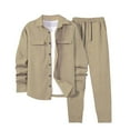 thumbnail image 1 of Kilaqueen 2 PC Men's Shirt Set Long Sleeve Button Down Lapel Shirt and Elastic Waist Drawstring Solid Color Casual Loose Pant, 1 of 3