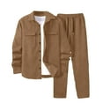 thumbnail image 1 of Kilaqueen 2 PC Men's Shirt Set Long Sleeve Button Down Lapel Shirt and Elastic Waist Drawstring Solid Color Casual Loose Pant, 1 of 3