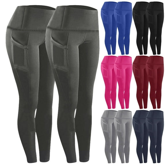Kilaqueen 2 Pack High Waisted Leggings for Women Casual Oversized Stretch Tummy Control Yoga Pants with Pockets Solid Color Slim Workout Pants
