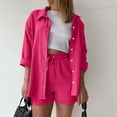thumbnail image 1 of Kilaqueen 2 Piece Linen Sets for Women Casual 3/4 Sleeve Button Down Shirt and Drawstring Shorts Sets Summer Outfits Loose Lounge Tracksuit, 1 of 6
