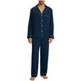 thumbnail image 1 of Kilaqueen 2 Piece Men Pajama Set Solid Color Notch Lapel Button Down Long Sleeve Shirt with Long Pants Casual Comfy Soft Pajams, 1 of 5