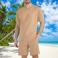 thumbnail image 1 of Kilaqueen 2 Piece Sets for Men Summer Beach Casual Tracksuit Sports Shirt and Shorts Set Solid Color Crew Neck Short Sleeve Tops & Drawstring Shorts Sets for Running Fitness Exercise, 1 of 6