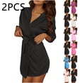 thumbnail image 1 of Kilaqueen 2 Pieces Women's Silk Robe Short Lace Trim Satin Kimono 3/4 Sleeve Sexy Bride Comfy Sleepwear V Neck Bride Bridesmaid Kimono Bathrobe, 1 of 7