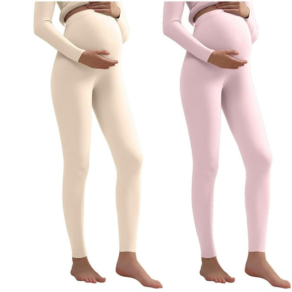 Kilaqueen 2PC Maternity Leggings Solid Color Over The Belly Adjustable Waist Seamless Leggings Workout Athletic Fall Winter Warm Pants