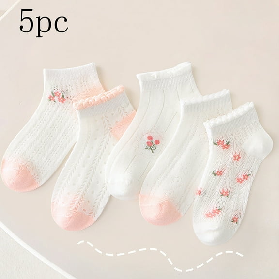 Kilaqueen 3-14 Years Toddler Baby Girl Lace Mesh Crew Socks, Princess Mary Jane Dress Socks, 5 Pairs Girls Cute Sweet Floral Socks