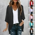thumbnail image 1 of Kilaqueen 3/4 Sleeve Open Front Womens Cardigan, Casual Solid Color Lightweight Cardigans for Women Long Sleeve Summer Jacket Comfort Tunic Tops, 1 of 6